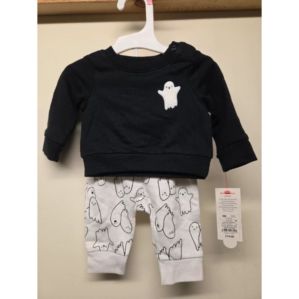 Cat & Jack 2 Piece Black & White Ghost Outfit Newborn NEW